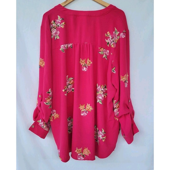 Anthropologie Fig and Flower Embroidered Tunic Top 3X Pink Floral Button Up - Picture 4 of 5